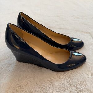 J. Crew Navy Patent Wedge